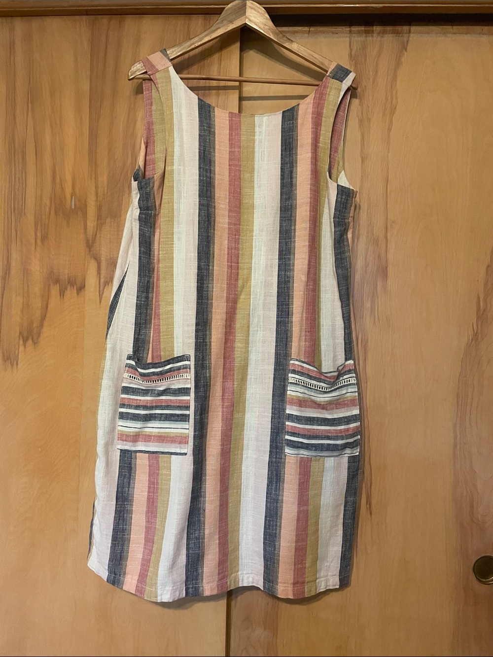 Next Sleeveless Striped Shift Dress in Cream, Rust, Navy, Olive US SZ 12